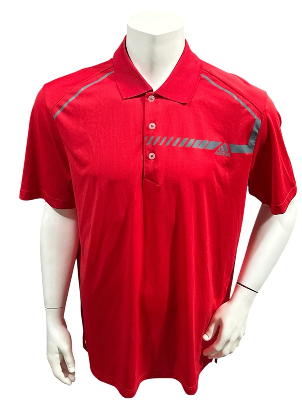 Adidas Men’s Golf Polo Striped Red Logo Short Sleeve XL